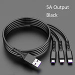 كابل شحن سريع 3 في 1 USB إلى 8 بن + USB-C / تايب-سي + مايكرو USB طراز ZZ034، 2 قطعة، نمط: 5A فائق السرعة-أسود، ميني-فضي، ميني-أحمر، ميني-أزرق، ميني-أسود