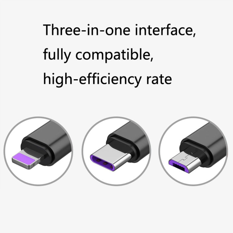 كابل شحن سريع 3 في 1 USB إلى 8 بن + USB-C / تايب-سي + مايكرو USB طراز ZZ034، 2 قطعة، نمط: 5A فائق السرعة-أسود، ميني-فضي، ميني-أحمر، ميني-أزرق، ميني-أسود