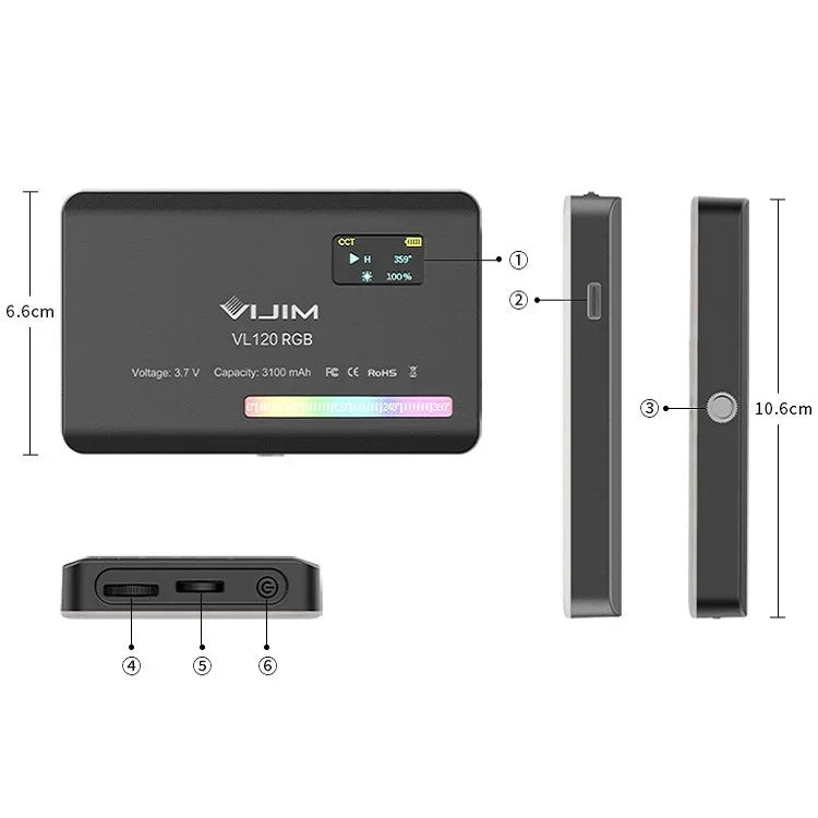 ضوء صغير للتصوير الفوتوغرافي والفيديو كاميرا SLR ملون كامل RGB Ulanzi VL120، VL120 RGB
