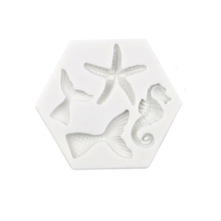 Ocean Series Big And Small Fishtail Starfish Seahorse DIY Baking Liquid Silicone Mold, Gray, Pink