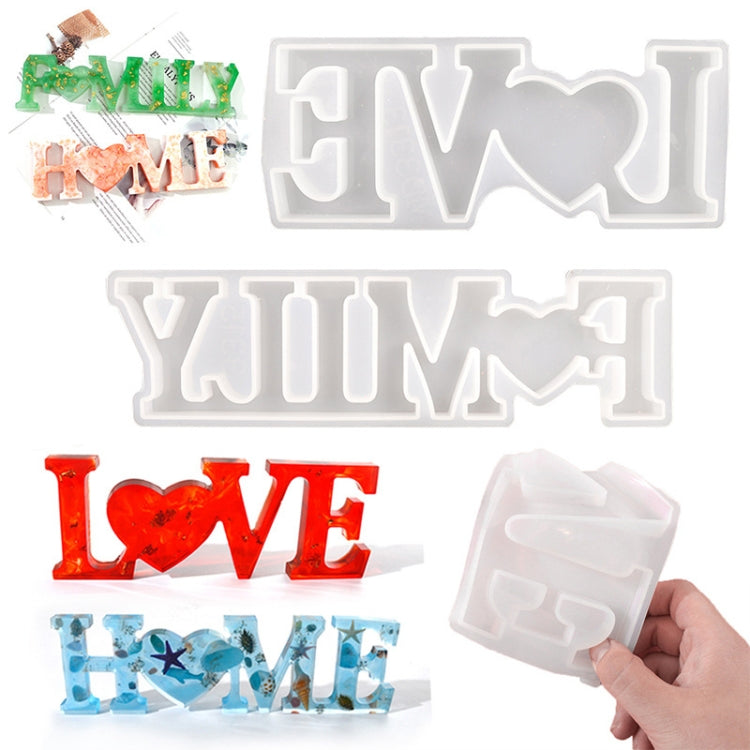 قوالب سيليكون لحروف راتنج كريستالي DIY، قالب حرفي مضاد للحروف MD3300_LOVE، MD3301_HOME، MD3302_Family، قالب حرفي إيجابي MD3313_LOVE، MD3314_HOME، MD3315_FAMILY