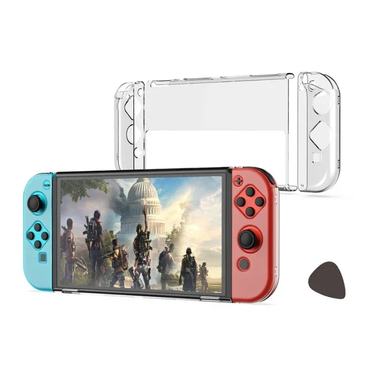 DOBE مجموعة حماية المضيف + مقابض يسرى ويمينية + غطاء حماية كريستالي مقاوم للسقوط لجهاز Switch OLED، TNS-1133B (شفاف)