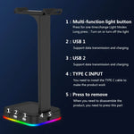 حامل سماعات رأس RGBD9 مع إضاءة RGB متغيرة الألوان، حامل سماعات ألعاب مع منفذي USB مزدوجين، RGBD9