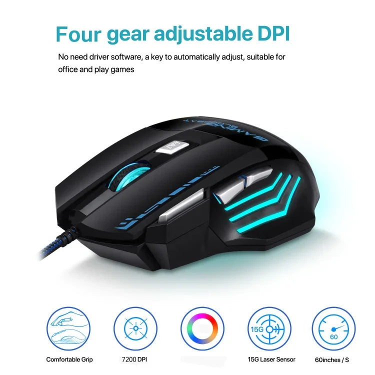 ماوس ألعاب GAMING BLOODBAT GM02 سلكي USB بأزرار 7 وأضواء تنفسية رقمية