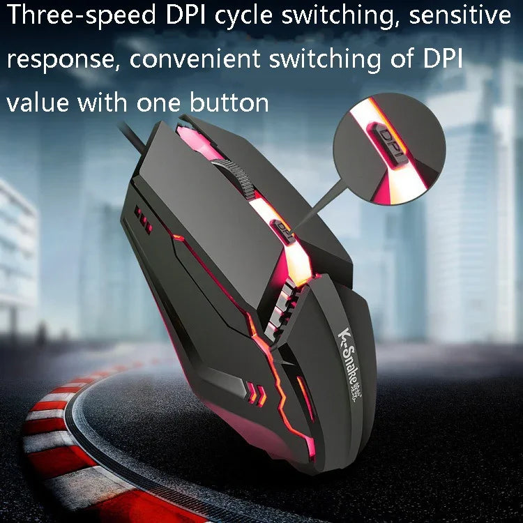 2 قطعة ماوس ألعاب سلكي K-Snake M11 بأزرار 4 ودقة 1600 DPI مضيء للكمبيوتر المحمول والمكتبي، طول الكابل: 1.5 متر