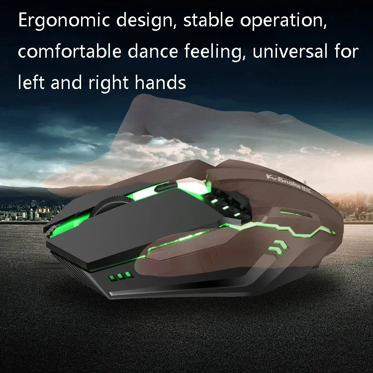 2 قطعة ماوس ألعاب سلكي K-Snake M11 بأزرار 4 ودقة 1600 DPI مضيء للكمبيوتر المحمول والمكتبي، طول الكابل: 1.5 متر