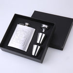 طقم قارورة خصر محمولة من الفولاذ المقاوم للصدأ مع قمع كأس نبيذ، 7OZ أصفر متقشر، 7OZ رمادي متقشر، 7OZ جاك أصفر متقشر، 7OZ جاك رمادي متقشر، 7OZ جاك أسود أساسي