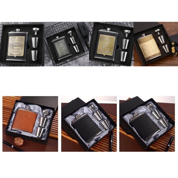 طقم قارورة خصر محمولة من الفولاذ المقاوم للصدأ مع قمع كأس نبيذ، الطراز: 8OZ New Jack Patch Core، 8OZ Old Jack Patch Core، 8OZ Old Man Patch Core، 8OZ Yellow Floral Pattern Core، 7OZ Black Leather Jack Gray، 7OZ Yellow Leather Jack Old Man Gray