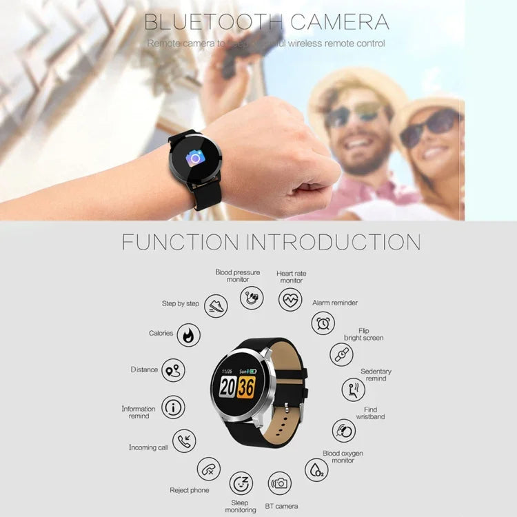 ساعة ذكية Q8 بشاشة OLED ملونة، مقاومة للماء بمعيار IP67، دعم مراقبة معدل ضربات القلب / ضغط الدم / الأكسجين / متتبع اللياقة البدنية