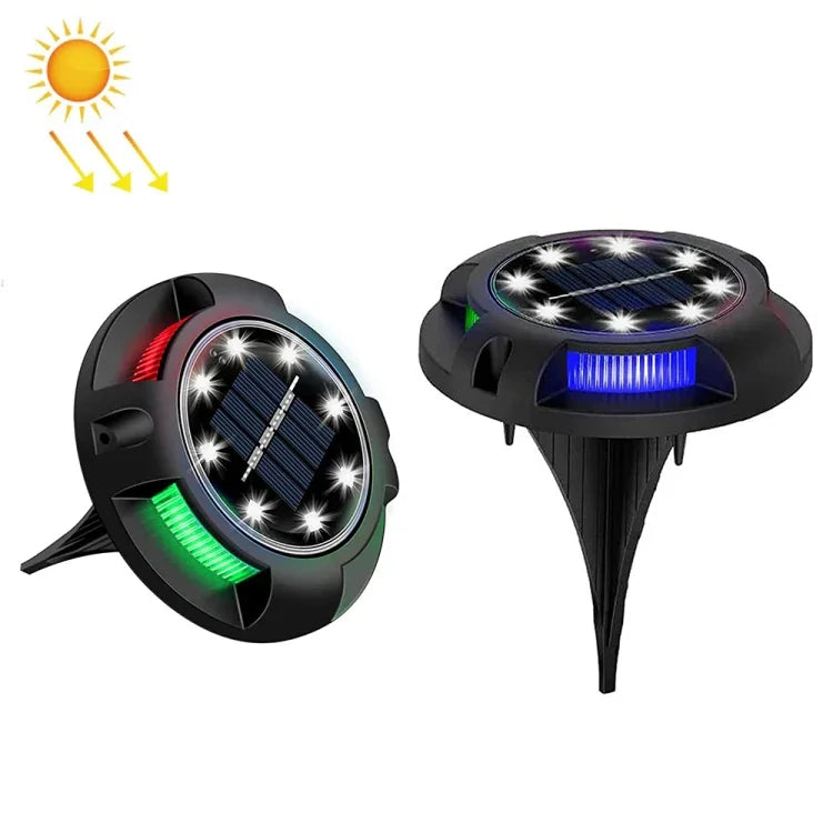 مصباح أرضي شمسي خارجي دوار للحديقة، المواصفات:، 12 LED ضوء أبيض + أزرق (هيكل ألمنيوم)، 12 LED ضوء دافئ + أزرق (هيكل ألمنيوم)، 12 LED ضوء أبيض + ملون (هيكل ألمنيوم)، 12 LED ضوء دافئ + ملون (هيكل ألمنيوم)