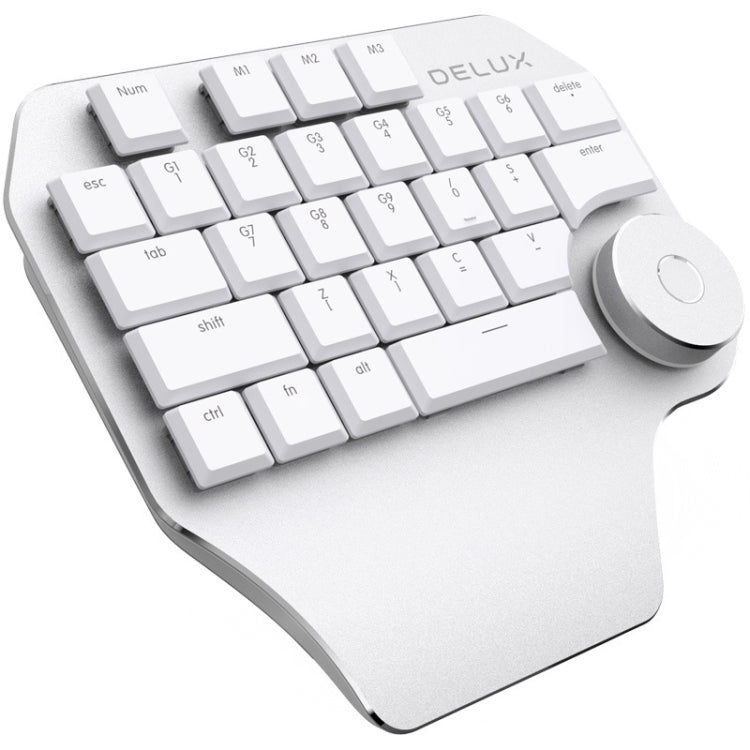 DELUX T11 لوحة مفاتيح مسطحة بأزرار اختصار 29 مفتاح لليد الواحدة، أداة نطق، اللون: فضي