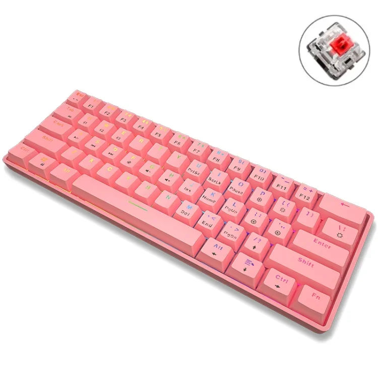 LEAVEN K28 لوحة مفاتيح ميكانيكية للألعاب والمكتب، 61 مفتاح، RGB، بلوتوث + سلكي، وضع مزدوج، طول الكابل: 1.5م، محاور خضراء (أبيض)، محاور خضراء (أزرق)، محاور خضراء (وردي)، محاور حمراء (أبيض)، محاور حمراء (أزرق)، محاور حمراء (وردي)، محاور شاي (أبيض)