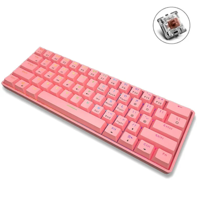LEAVEN K28 لوحة مفاتيح ميكانيكية للألعاب والمكتب، 61 مفتاح، RGB، بلوتوث + سلكي، وضع مزدوج، طول الكابل: 1.5م، محاور خضراء (أبيض)، محاور خضراء (أزرق)، محاور خضراء (وردي)، محاور حمراء (أبيض)، محاور حمراء (أزرق)، محاور حمراء (وردي)، محاور شاي (أبيض)