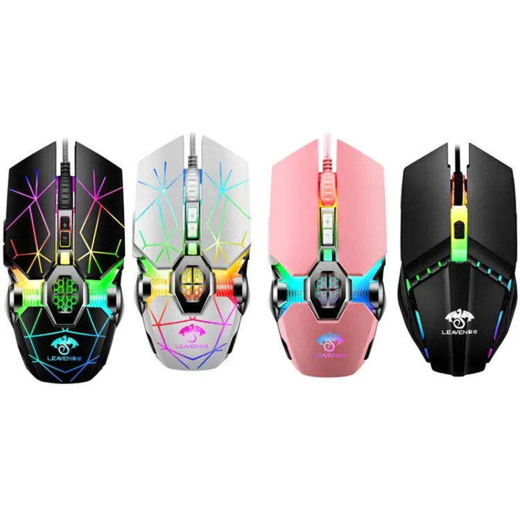 LEAVEN فأرة ألعاب ميكانيكية مكتبية سلكية USB، 7 أزرار، 4000 DPI، RGB، طول الكابل: 1.5م، S30 أسود، S30 أبيض، S30 وردي، S10 أسود
