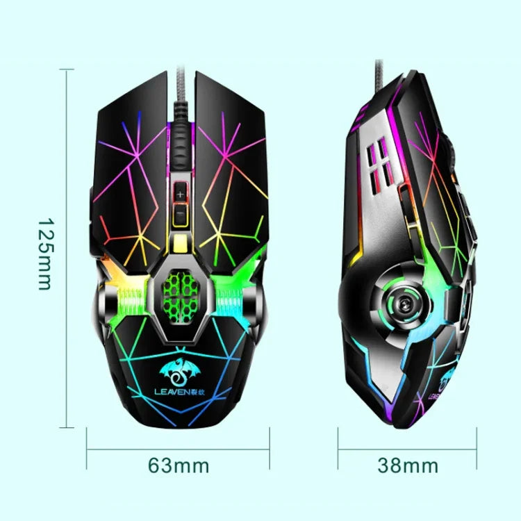 LEAVEN فأرة ألعاب ميكانيكية مكتبية سلكية USB، 7 أزرار، 4000 DPI، RGB، طول الكابل: 1.5م، S30 أسود، S30 أبيض، S30 وردي، S10 أسود