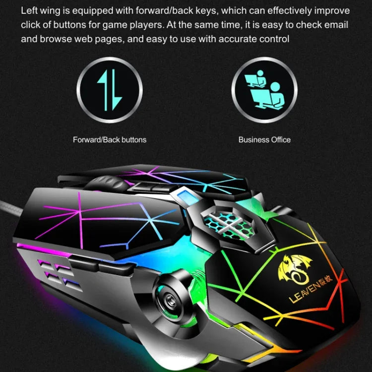 LEAVEN فأرة ألعاب ميكانيكية مكتبية سلكية USB، 7 أزرار، 4000 DPI، RGB، طول الكابل: 1.5م، S30 أسود، S30 أبيض، S30 وردي، S10 أسود