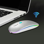 Y20 فأرة لابتوب ملونة مضيئة صامتة قابلة للشحن، 4 أزرار، 2.4G + بلوتوث (فضي)