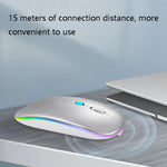 Y20 فأرة لابتوب ملونة مضيئة صامتة قابلة للشحن، 4 أزرار، 2.4G + بلوتوث (فضي)