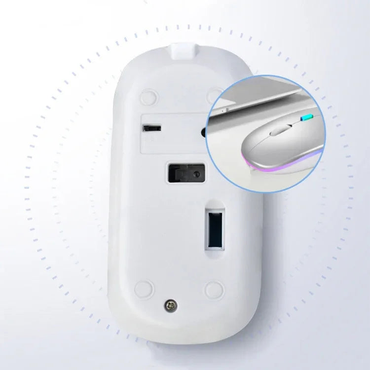 Y20 فأرة لابتوب ملونة مضيئة صامتة قابلة للشحن، 4 أزرار، 2.4G + بلوتوث (فضي)