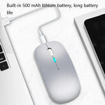 Y20 فأرة لابتوب ملونة مضيئة صامتة قابلة للشحن، 4 أزرار، 2.4G + بلوتوث (فضي)