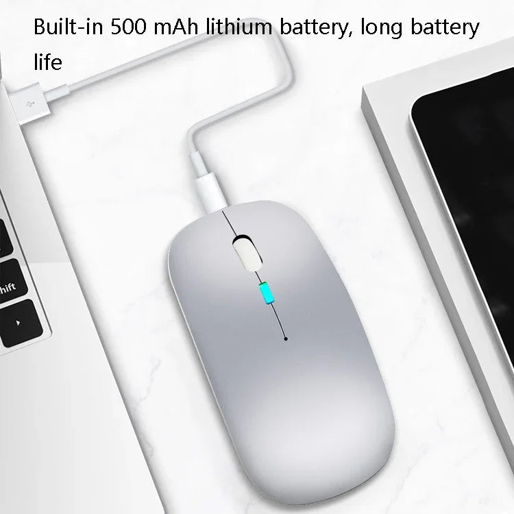 Y20 فأرة لابتوب ملونة مضيئة صامتة قابلة للشحن، 4 أزرار، 2.4G + بلوتوث (فضي)
