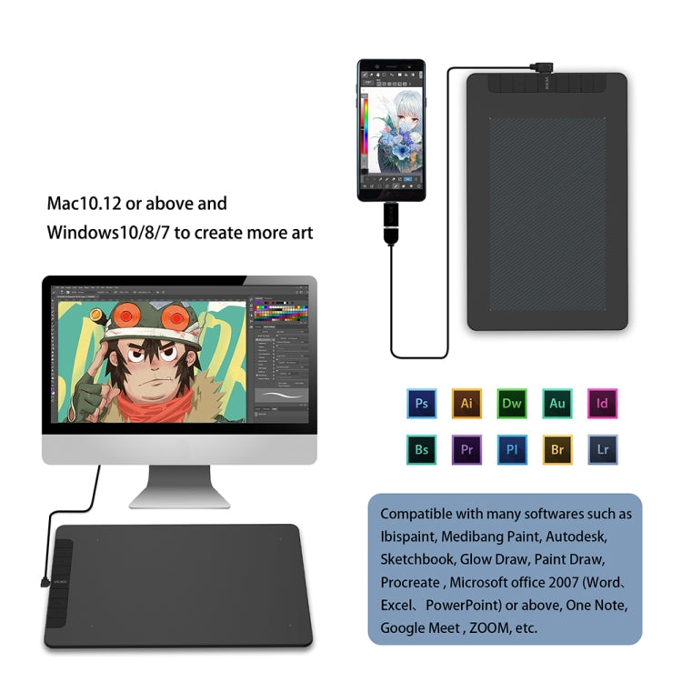 لوحة رقمية VEIKK VK1060 للرسم باليد، لوحة رسم إلكترونية يمكن توصيلها بالهاتف المحمول، VK1060