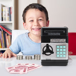 صندوق أمان بكلمة مرور للأطفال، ماكينة صراف آلي للادخار التلقائي، ألوان: أسود أحمر، أبيض أزرق، أبيض وردي، باندا، أسود محمر، أخضر، أحمر وأسود
