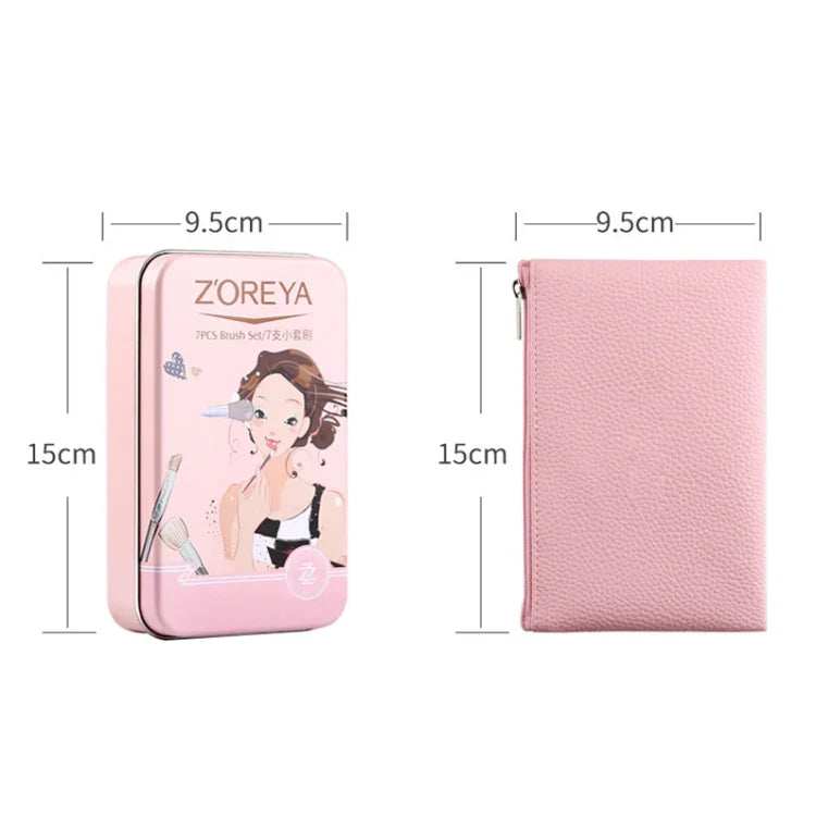 مجموعة فرش مكياج ZOREYA ZS744 7 في 1، أدوات تجميل، فرشاة، وردي + حقيبة، أسود + حقيبة، وردي + علبة حديد، أسود + علبة حديد