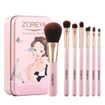 مجموعة فرش مكياج ZOREYA ZS744 7 في 1، أدوات تجميل، فرشاة، وردي + حقيبة، أسود + حقيبة، وردي + علبة حديد، أسود + علبة حديد