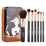 مجموعة فرش مكياج ZOREYA ZS744 7 في 1، أدوات تجميل، فرشاة، وردي + حقيبة، أسود + حقيبة، وردي + علبة حديد، أسود + علبة حديد