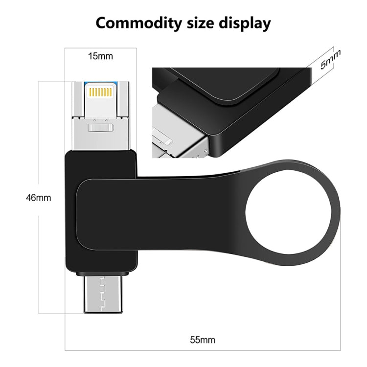 قرص يو-ديسك معدني 3 في 1 USB 3.0 + 8 بن + USB-C / تايب-سي للهواتف والكمبيوتر، 8 جيجابايت، 16 جيجابايت، 32 جيجابايت، 64 جيجابايت