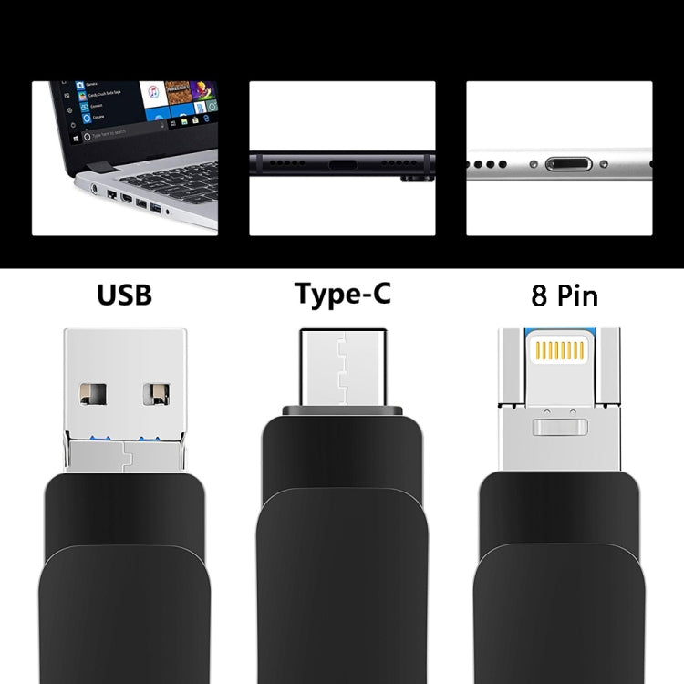 قرص يو-ديسك معدني 3 في 1 USB 3.0 + 8 بن + USB-C / تايب-سي للهواتف والكمبيوتر، 8 جيجابايت، 16 جيجابايت، 32 جيجابايت، 64 جيجابايت