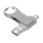 قرص يو-ديسك معدني 3 في 1 USB 3.0 + 8 بن + USB-C / تايب-سي للهواتف والكمبيوتر، 8 جيجابايت، 16 جيجابايت، 32 جيجابايت، 64 جيجابايت
