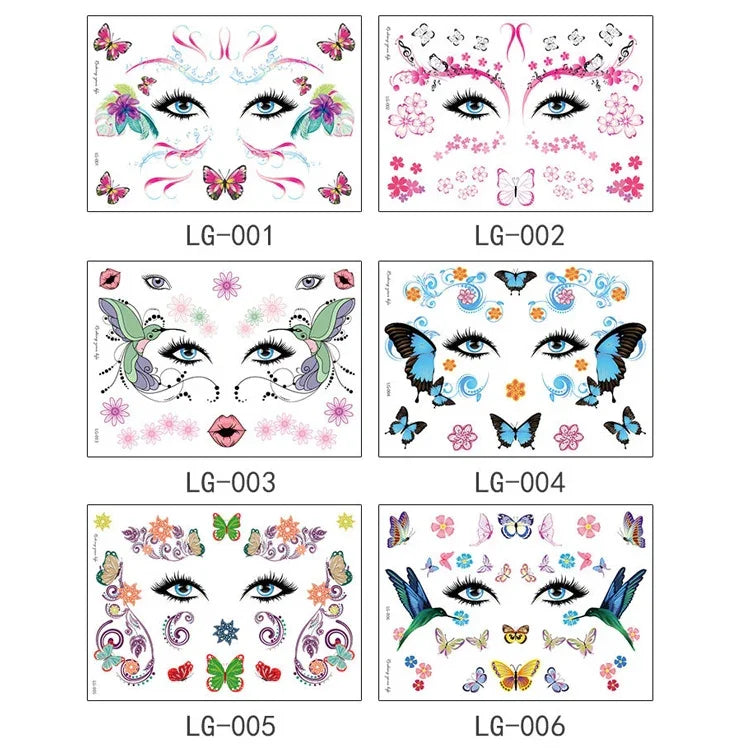 10 قطع ملصقات وشم لامعة مقاومة للماء لمهرجان الموسيقى، LG-001، LG-002، LG-003، LG-004، LG-005، LG-006