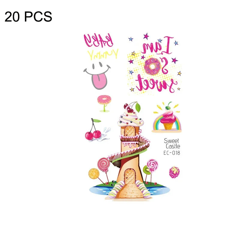 20 قطعة ملصقات وشم كرتونية مقاومة للماء ومضادة للعرق للأطفال، EC-013، EC-014، EC-018، EC-019، EC-020، EC-021، EC-022، EC-023، EC-024، EC-025، EC-028، EC-029، EC-030، EC-032، EC-035