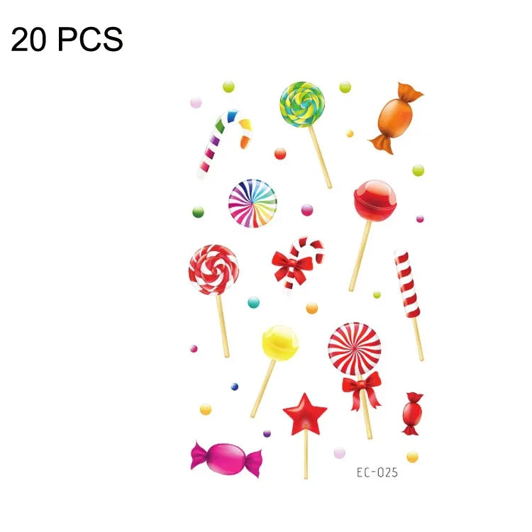 20 قطعة ملصقات وشم كرتونية مقاومة للماء ومضادة للعرق للأطفال، EC-013، EC-014، EC-018، EC-019، EC-020، EC-021، EC-022، EC-023، EC-024، EC-025، EC-028، EC-029، EC-030، EC-032، EC-035
