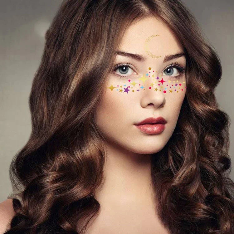 10 قطع ملصقات وشم وجه مهرجان موسيقي مقاومة للماء بطباعة ساخنة، VS-001، VS-002، VS-003، VS-004، VS-005، VS-006، VS-007، VS-008، VS-009، VS-010