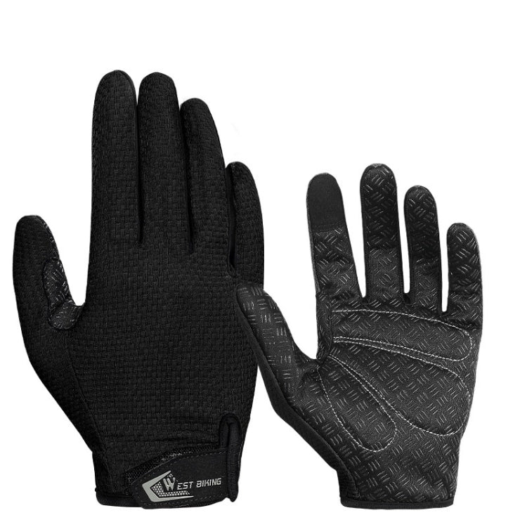 قفازات WEST BIKING YP0211223 كاملة الأصابع لركوب الدراجات بامتصاص الصدمات غير قابلة للانزلاق مع شاشة لمس، M، L، XL