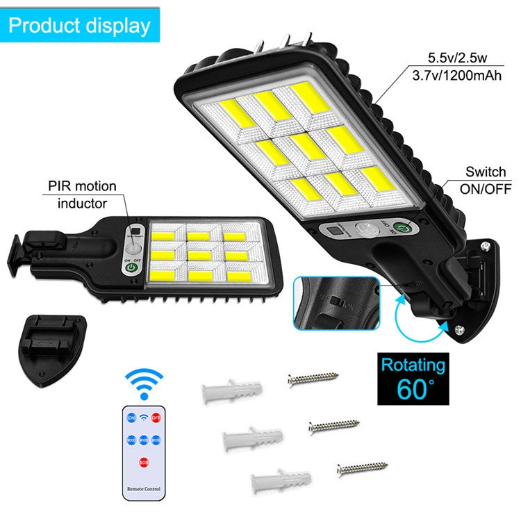ضوء شارع شمسي 616 مع استشعار حركة جسم الإنسان LED لإضاءة الحديقة، المواصفات: 28 SMD بدون جهاز تحكم عن بعد، 60 SMD بدون جهاز تحكم عن بعد، 117 COB بدون جهاز تحكم عن بعد، 108 COB بدون جهاز تحكم عن بعد، 72 SMD بدون جهاز تحكم عن بعد، 60 SMD مع جهاز تحكم عن بعد