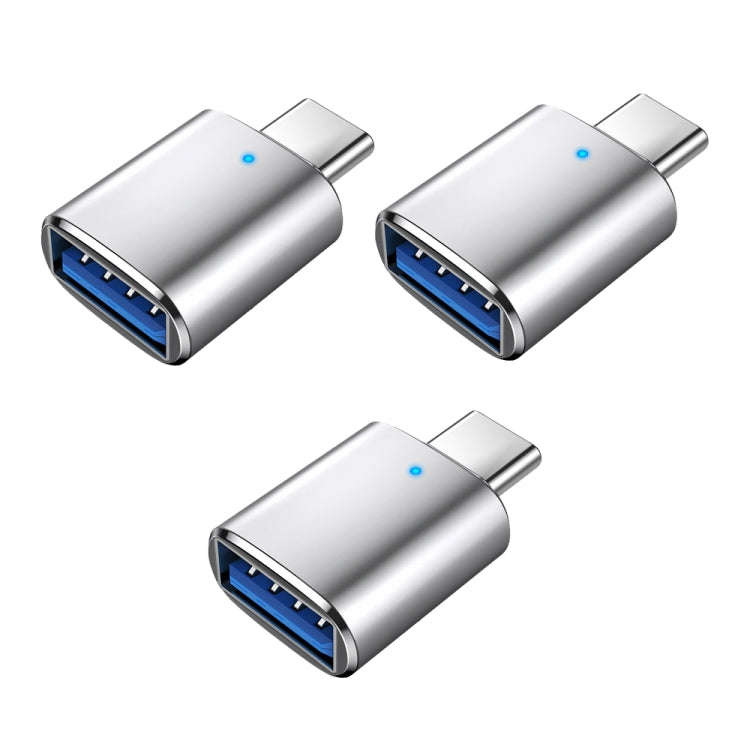 3 قطع محول OTG USB 3.0 أنثى إلى USB-C / Type-C ذكر مع ضوء مؤشر، 3 قطع مع مؤشر