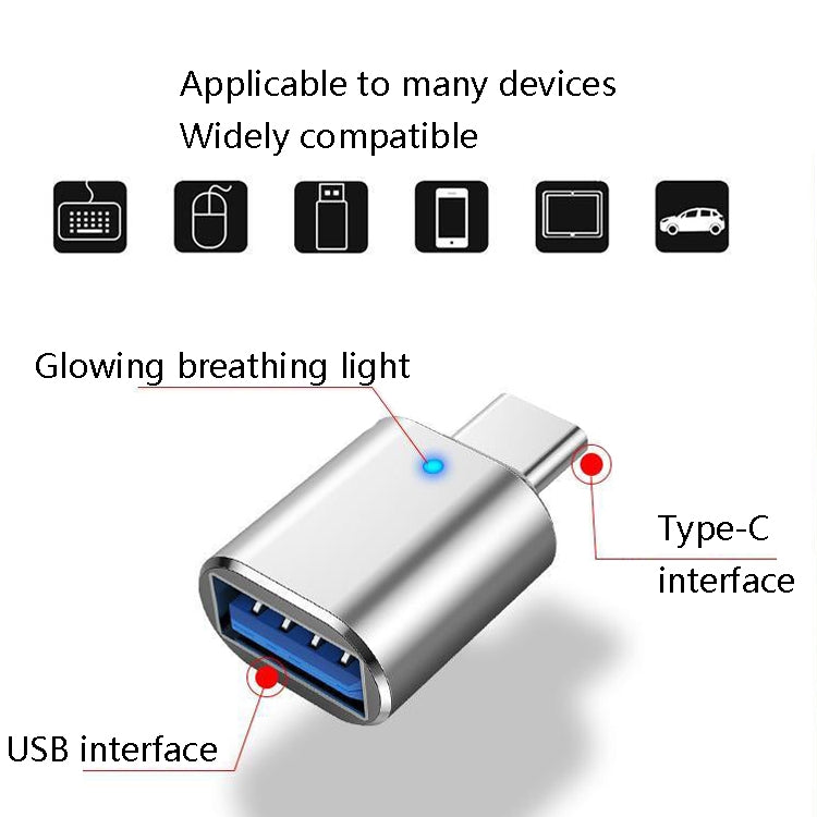 3 قطع محول OTG USB 3.0 أنثى إلى USB-C / Type-C ذكر مع ضوء مؤشر، 3 قطع مع مؤشر