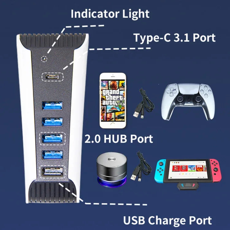 موزع USB 5 في 1 لجهاز PS5، لجهاز PS5 5 في 1