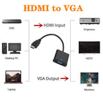 محول ZHQ007 بدقة HD 1080P من HDMI إلى VGA، أبيض، أسود