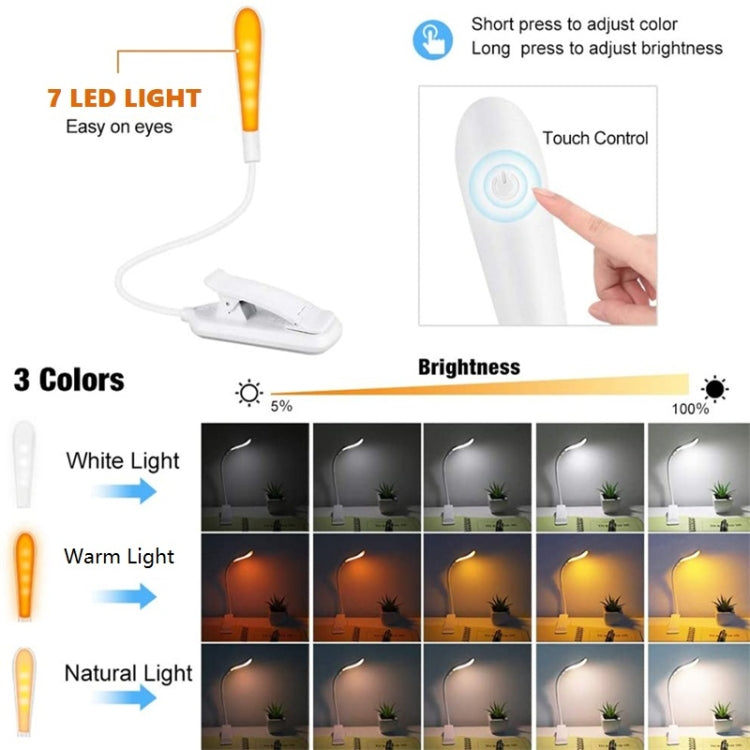 مصباح مشبك كتاب قابل للطي 8027D-2، 7 حبات LED حماية للعين، أبيض، أسود