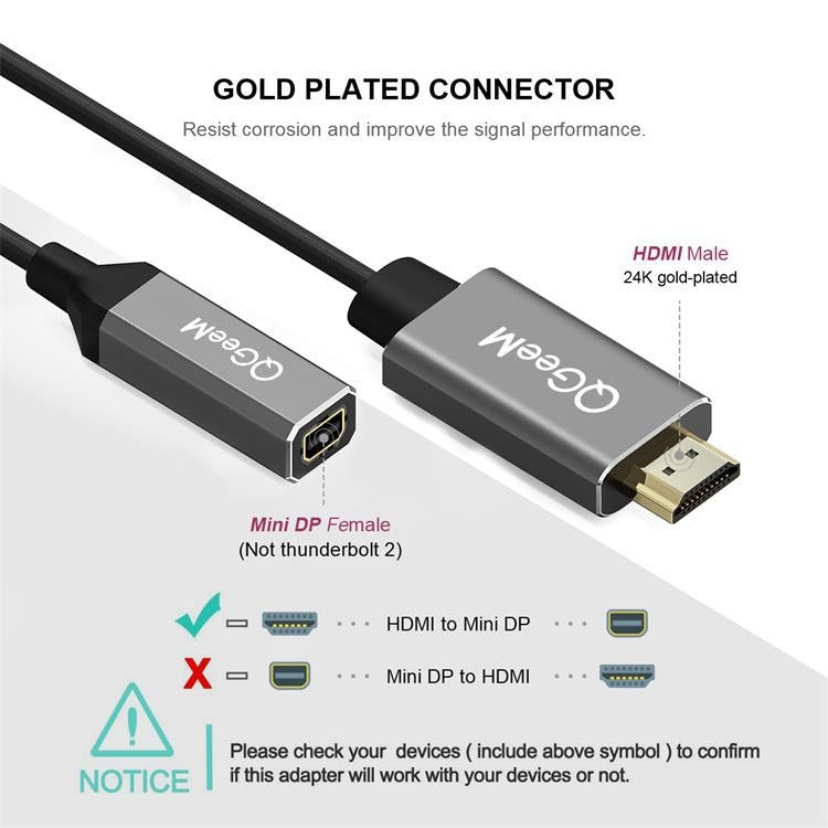 محول QGeeM QG-HD02 من HDMI مفرد إلى Mini DP