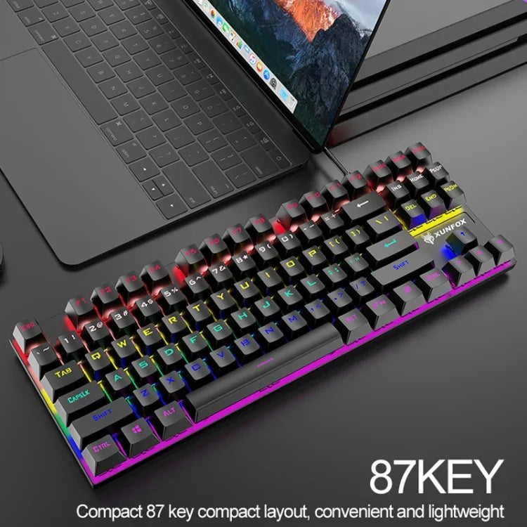 لوحة مفاتيح ميكانيكية مضيئة للألعاب سلكية XUNFOX K80 87 مفتاح، طول الكابل: 1.5م، أبيض أصفر، أسود رمادي، وردي أبيض، أزرق أبيض، أبيض أزرق، أصفر أبيض، رمادي أسود