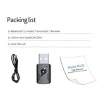 5.0 Bluetooth Transmitter AUX Receiver USB Dual Output Computer Audio Adapter, M136