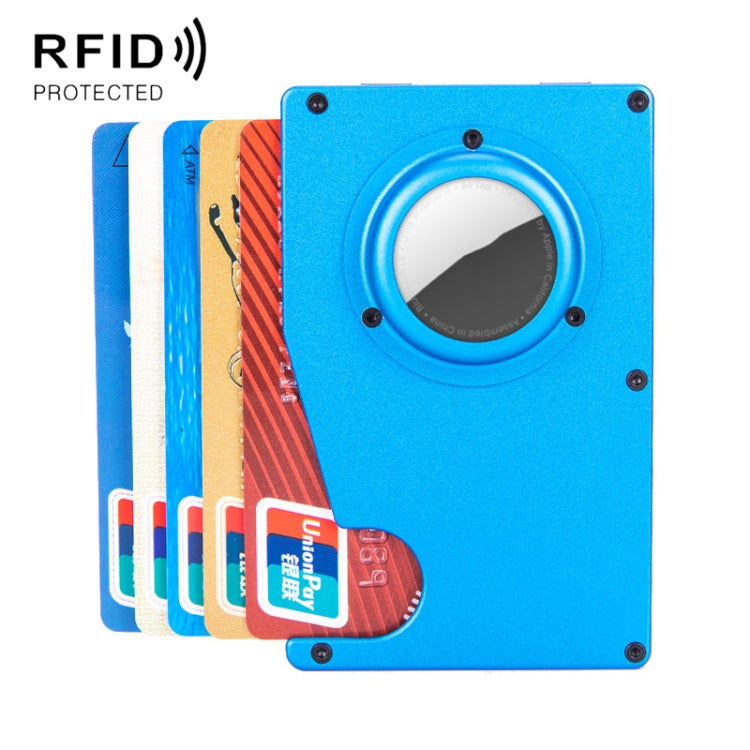 محفظة حاملة بطاقات مضادة للفقدان مع تقنية RFID لـ AirTag الجيل الثاني / AirTag الجيل الأول، أزرق، أسود، رمادي، فضي