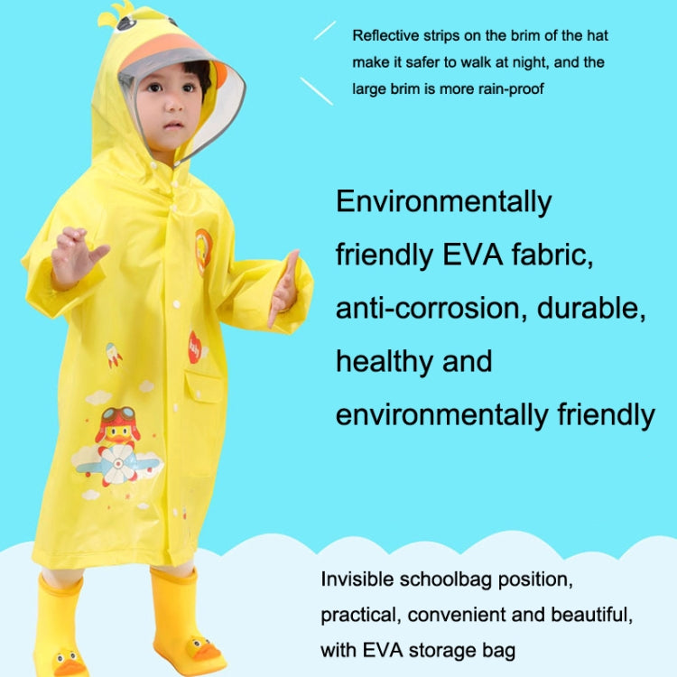 معطف مطر للأطفال بطباعة كرتونية مع حافة قبعة كبيرة ومقعد لحقيبة المدرسة، S, M, L, XL, XXL