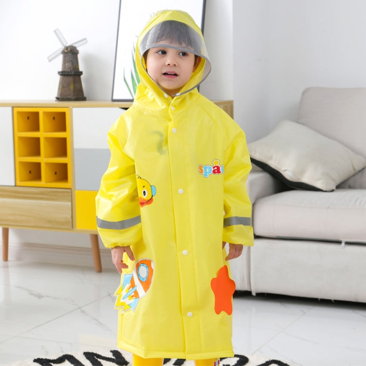 معطف مطر للأطفال بطباعة كرتونية مع حافة قبعة كبيرة ومقعد لحقيبة المدرسة، S, M, L, XL, XXL